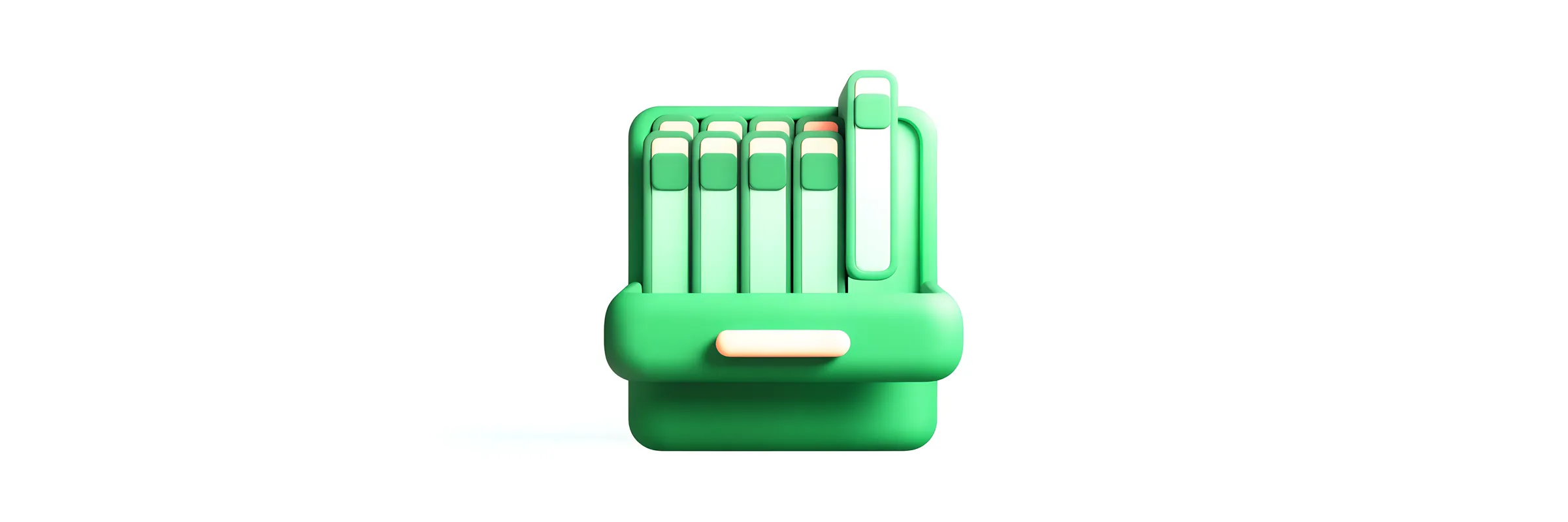 An open green filing drawer with a row of folders, one lifted slightly out.