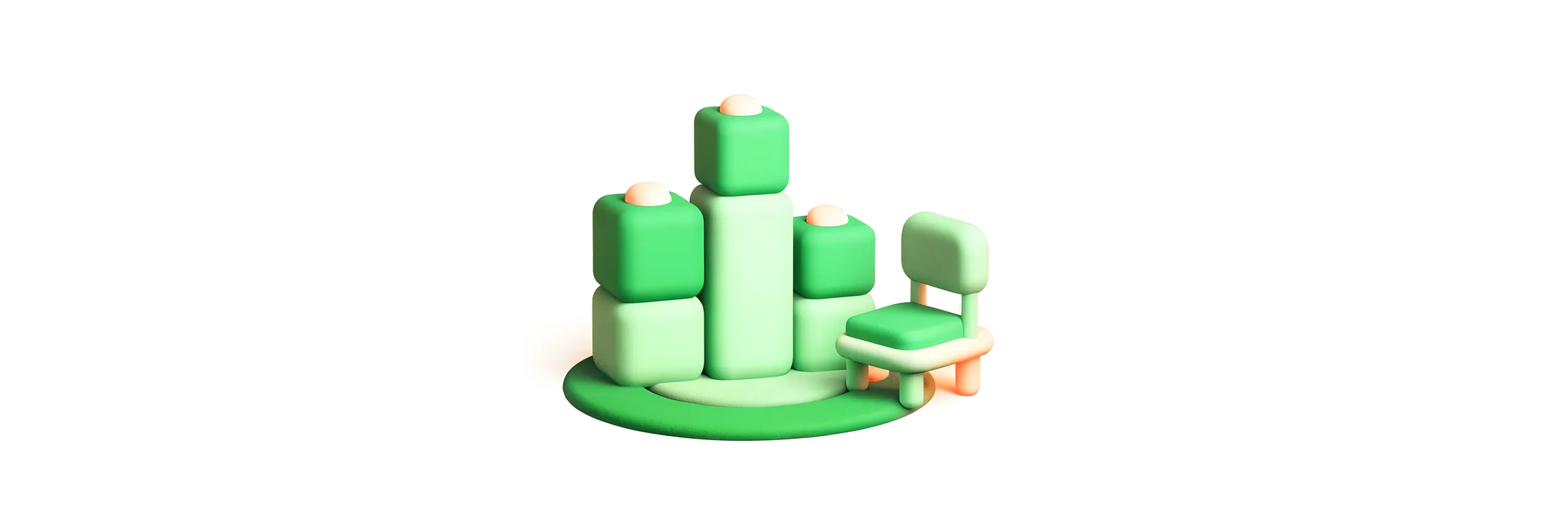A pre-K play corner with large soft building blocks, a round rug and a small chair.